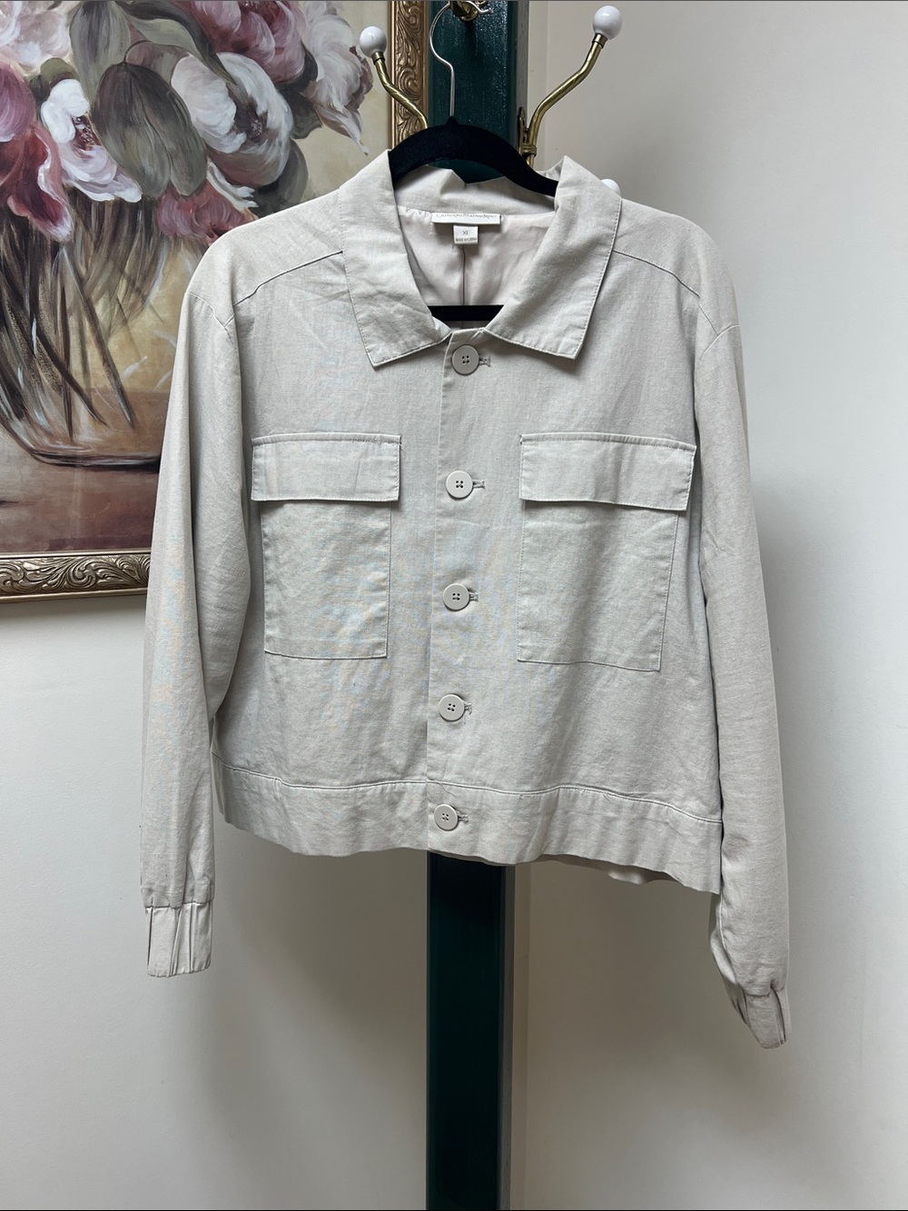 Catherine Malandrino Light Beige Utility Jacket with Front Pockets